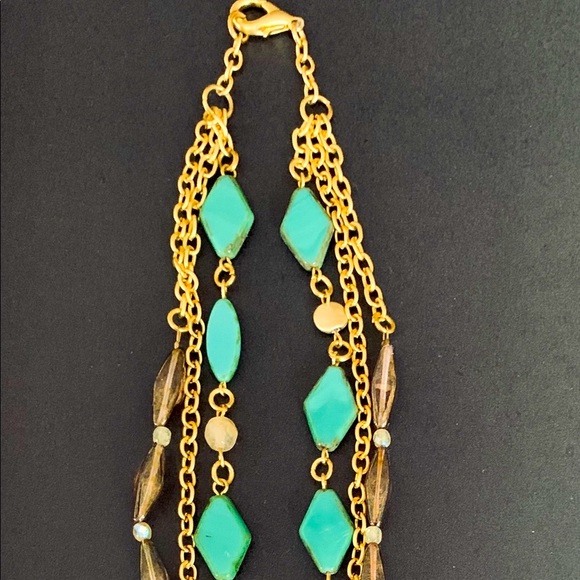 Gold tone metal chain necklace turquoise & brown beadings moon & star pendant - Picture 7 of 8